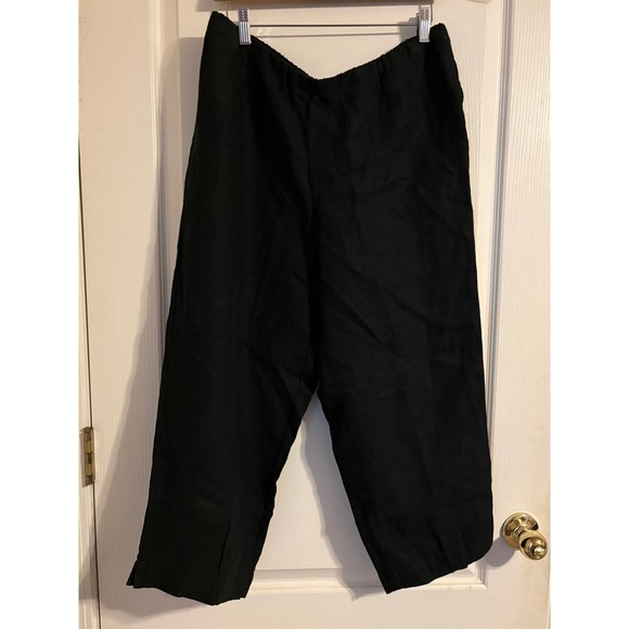 J. Jill Love Linen Black Pants Large L 100% Linen Wide Leg Crop Elastic Waist - Picture 2 of 5